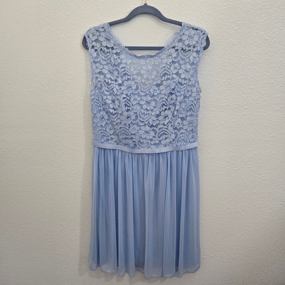 David's Bridal Women's Bridesmaid Dress Light Blue w/ Lace & Chiffon  Sz 14